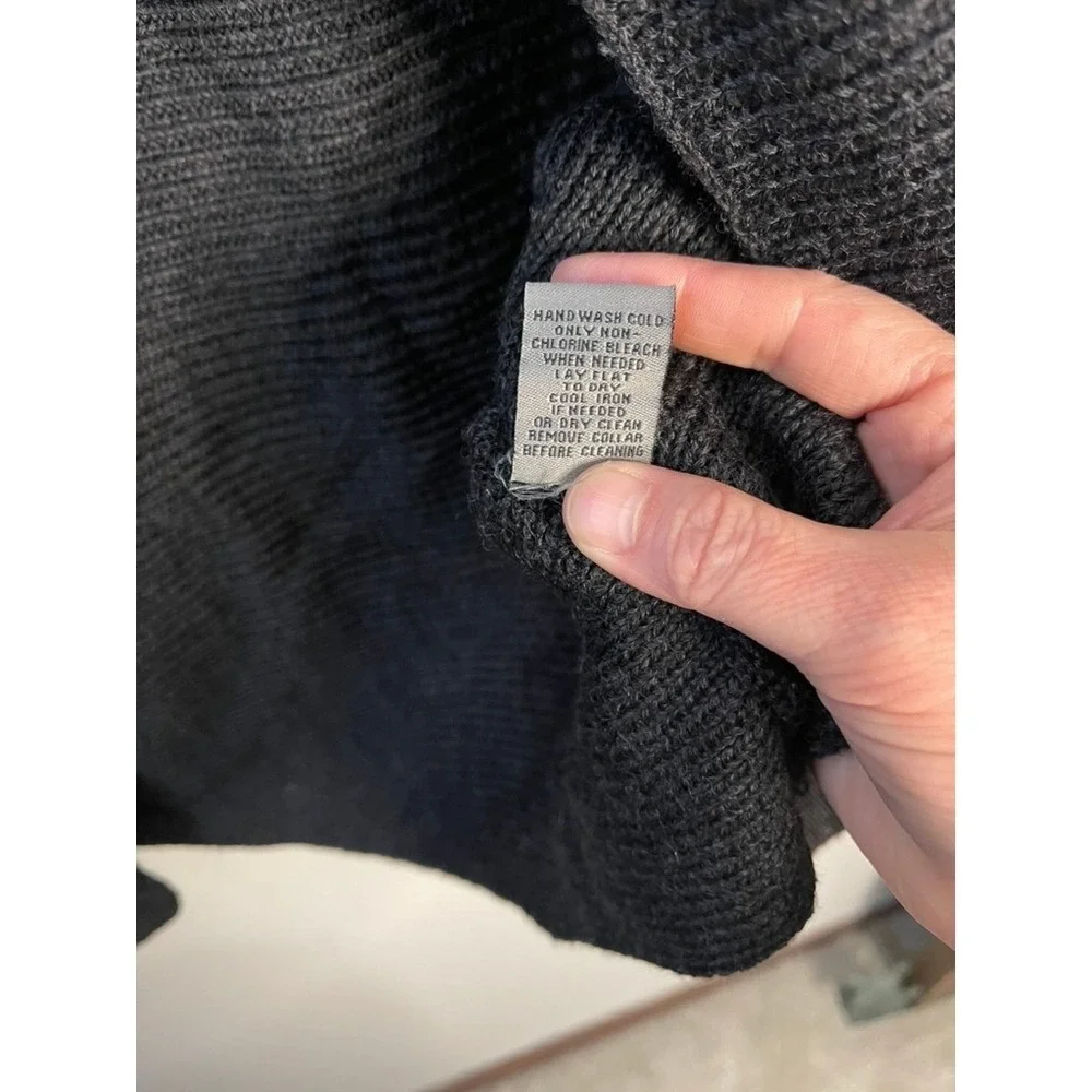 Premise Womens Charcoal Gray Wool Blend Ribbed Open Front Shawl Collar Vest L